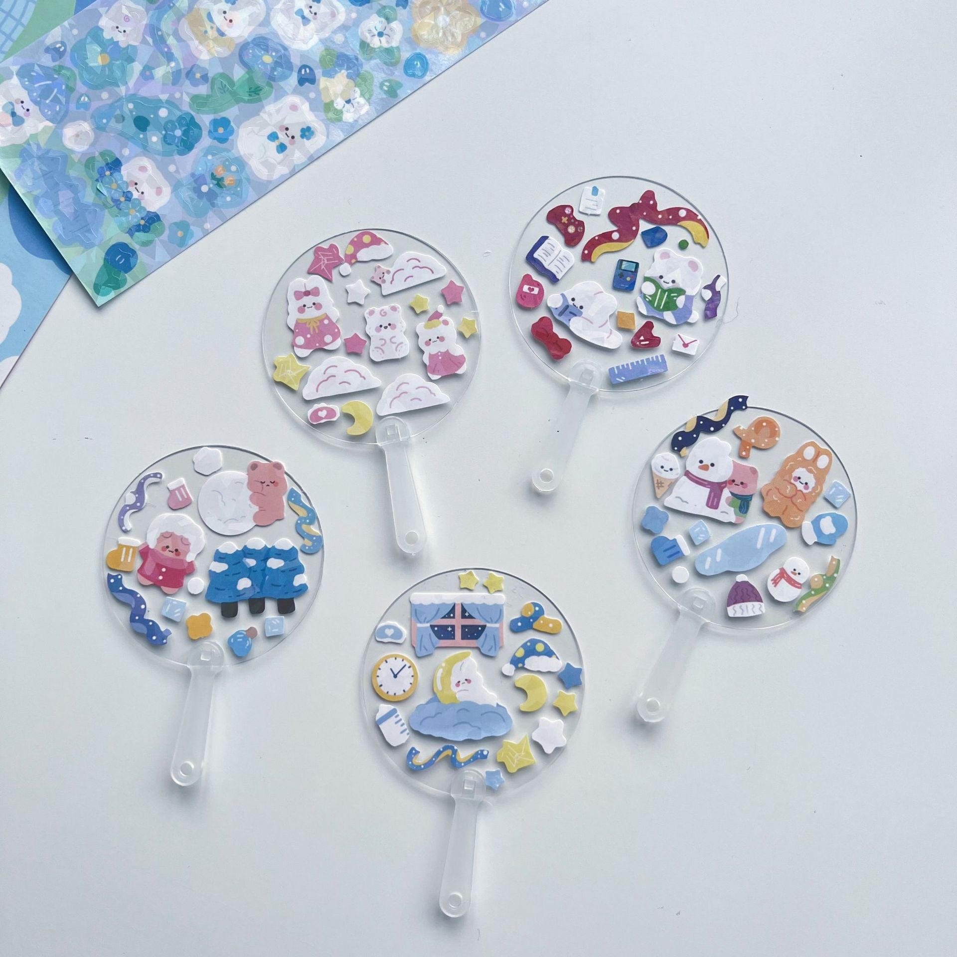 Mini through fan DIY creative handmade blank small fan star chasing photo disc goo card key chain pendant