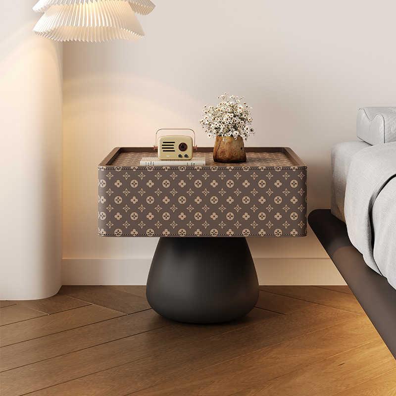 Прикроватный столик из массива дерева, серый, легкая роскошь и высокий статус, главная спальня, маленький креативный альтернативный дизайн