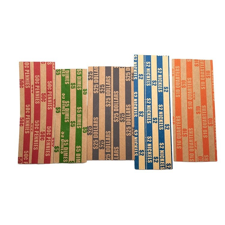 Flat tubular coin wrapping paper color coding high quality material Kraft paper various coin wrapping paper