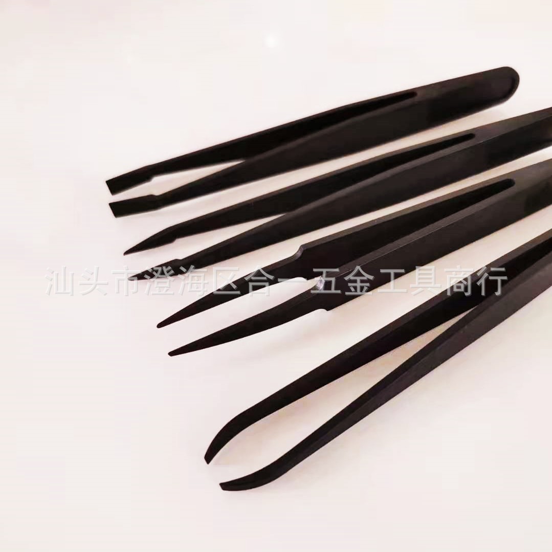 Carbon Fiber Anti-static Camera Curved Tip Flat Head Plastic Tweezers Set Hardened Carbon Fiber Anti-plastic Tweezers