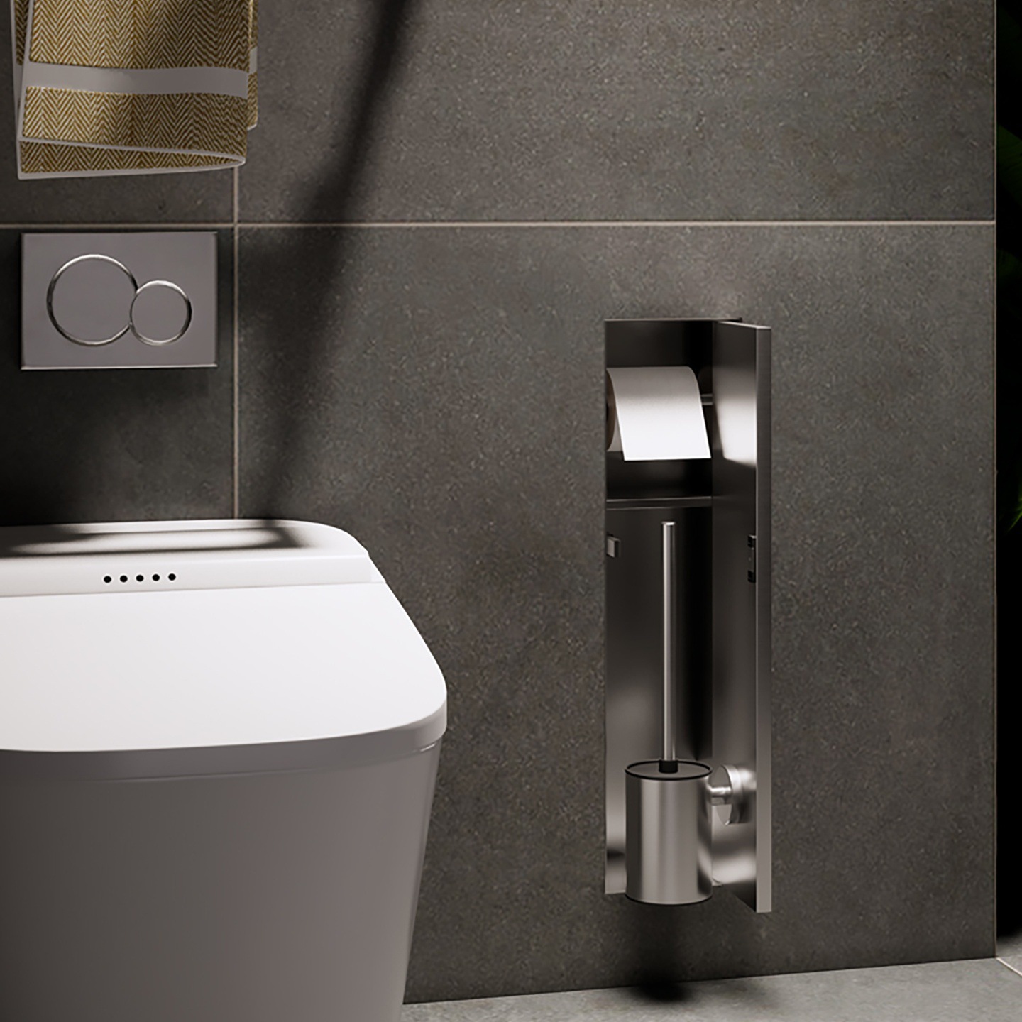 Stainless Steel Bathroom Embedded Hidden Toilet Brush Tissue Box Bathroom Storage Niche Waterproof and Moisture-Proof Storage Rack