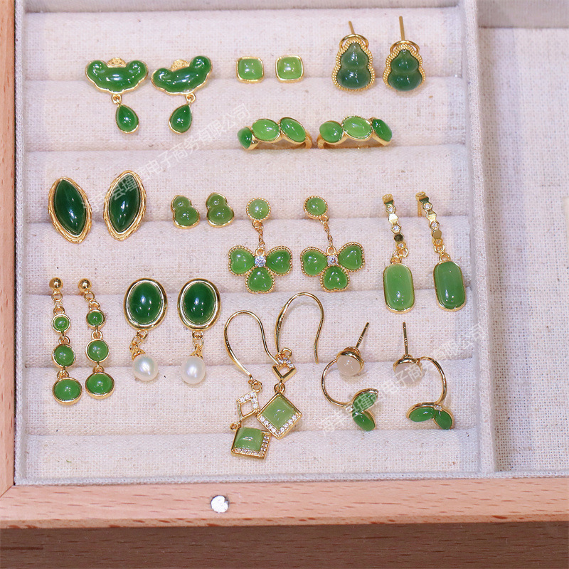 Оптовые серьги из S925 серебра с натуральным нефритом Хэтиан и яшмой, серьги Руйи, серьги в форме сердечка с крючками для ушей