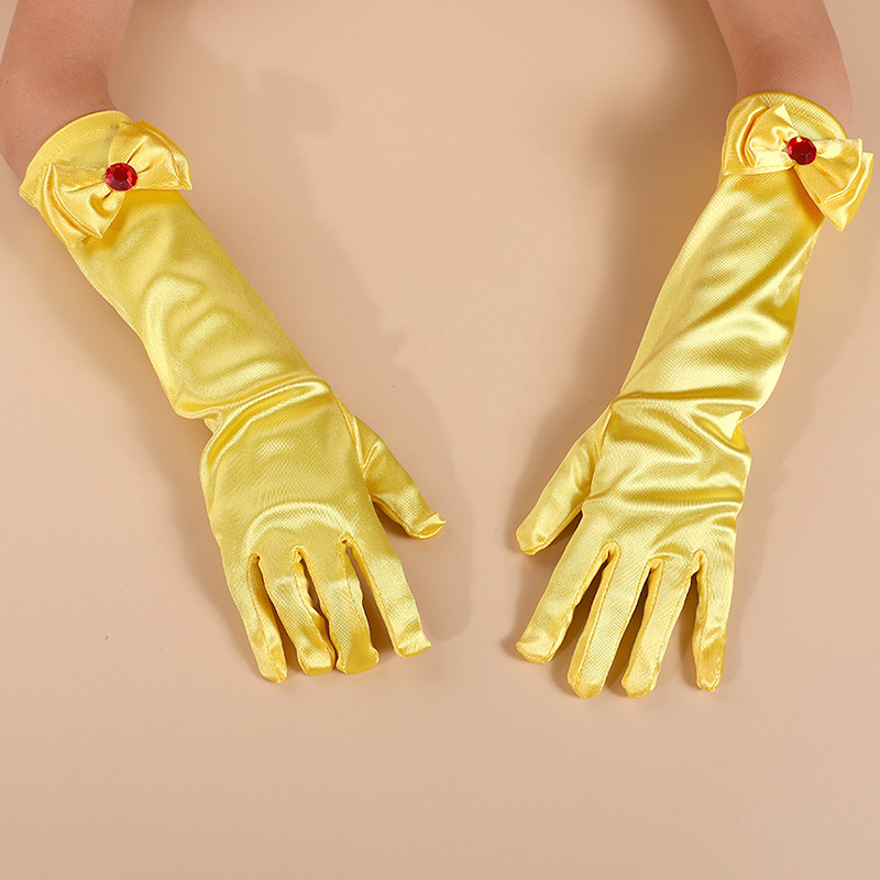 Прямые от фабрики детские атласные перчатки с бантом, аксессуары для детских выступлений на вечеринках, солнцезащитные длинные для девочек