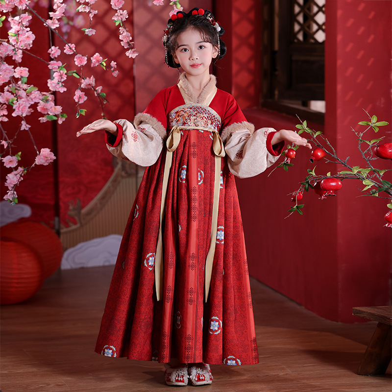 Hanfu for Girls, Autumn and Winter Children's Traditional Costume, New Year Outfit, Winter Chinese Style Tang Suit, 2025 New Style Girls' Traditional Dress