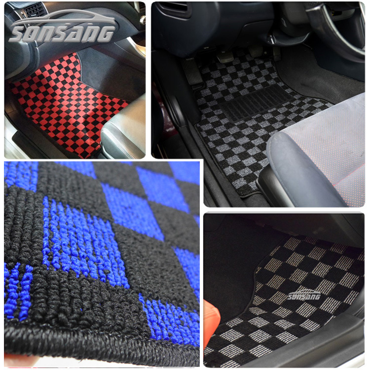 Checkered Universal Advertising Promotional Racing Car Mat Red Plaid Mosaic Car Carpet Mat Suede