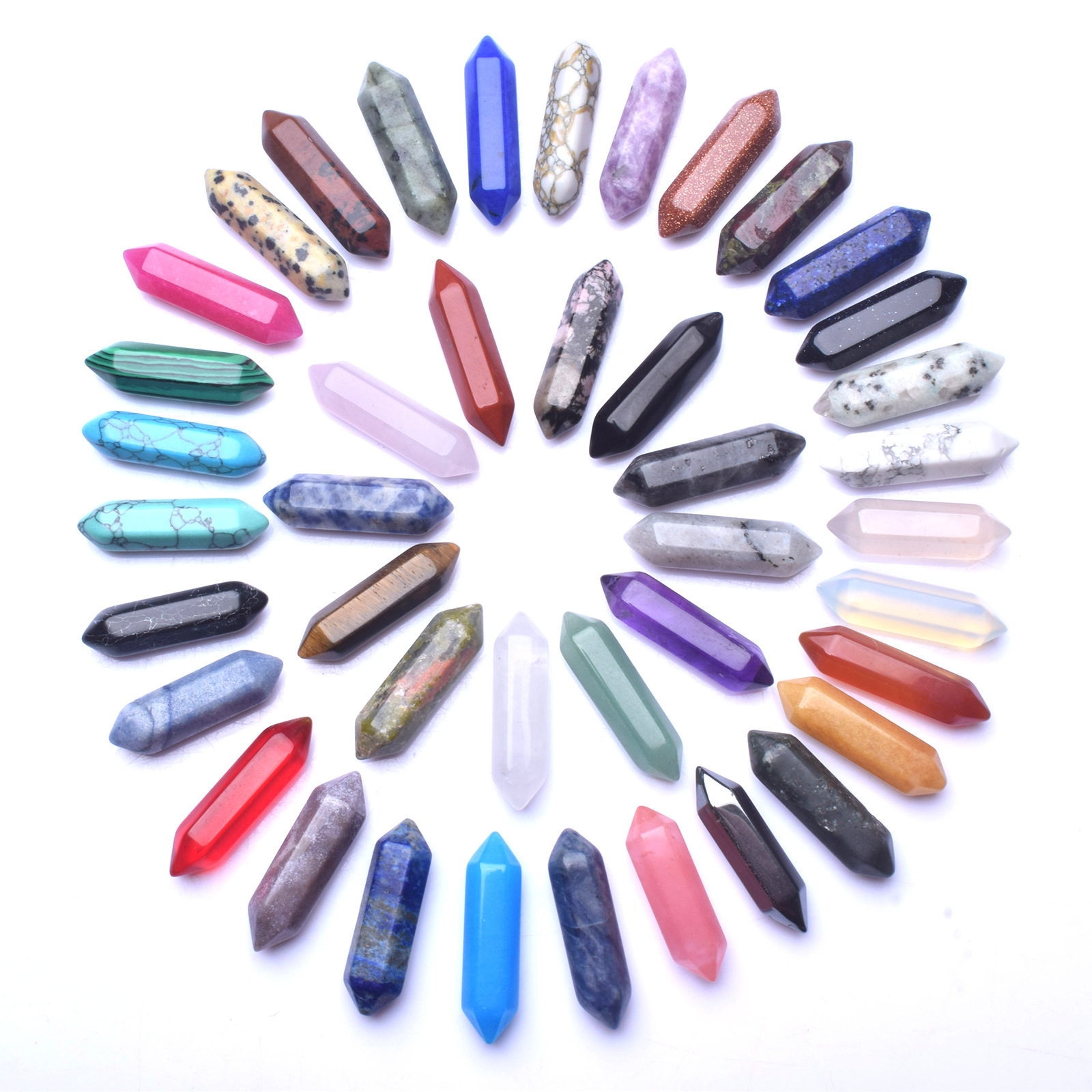 Cross-border Hot-selling Bullet Natural Stone Crystal Hexagonal Column Double-pointed Hexagonal Prism Yoga Stone Bare Stone Jewelry Original Stone