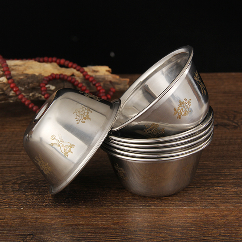 Stainless Steel Bowl Eight Cup Sacred Water Cup Water Cup Eight Auspicious Gold Ghee Desktop Ornaments Household