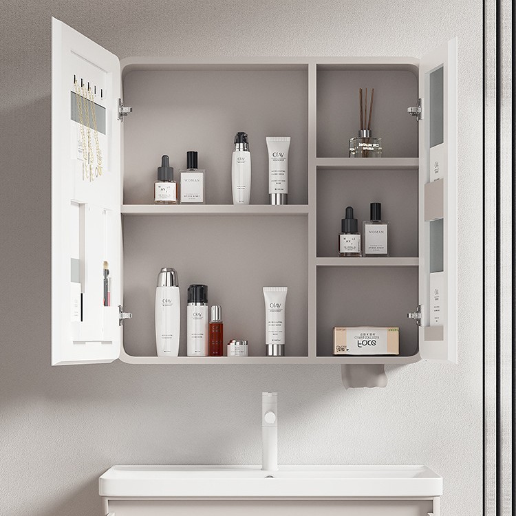 Carbon Fiber Arc Smart Mirror Cabinet Bathroom Wall-Mounted Separate Mirror Box with Storage Rack Beauty Mirror Storage Bathroom