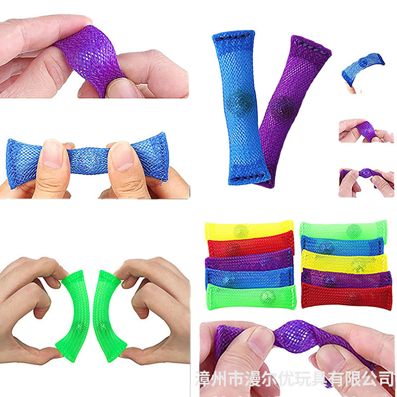 fidget toy decompression braided mesh tube marbles toys elastic multi-color mesh tube noise reduction decompression vent toys