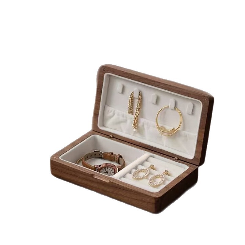 Black Walnut Flannel High-end Jewelry Box Storage Box Exquisite Solid Wood High-end Jewelry Ring Earrings Hand Jewelry Box