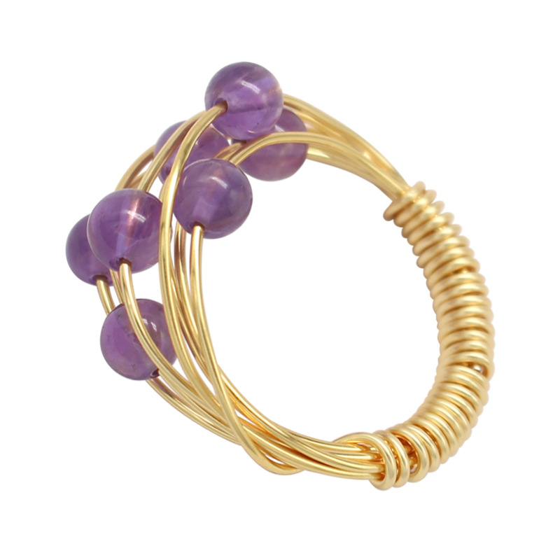 European and American vintage natural stone ring color crystal agate star round bead ring women's woven ring wholesale