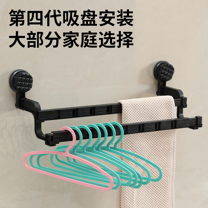 Double-Rod Suction Cup Towel Rack, Rotating and Extendable Bathroom Towel Rack, No-Drill Bathroom Storage Rack, Towel Hanging Rod