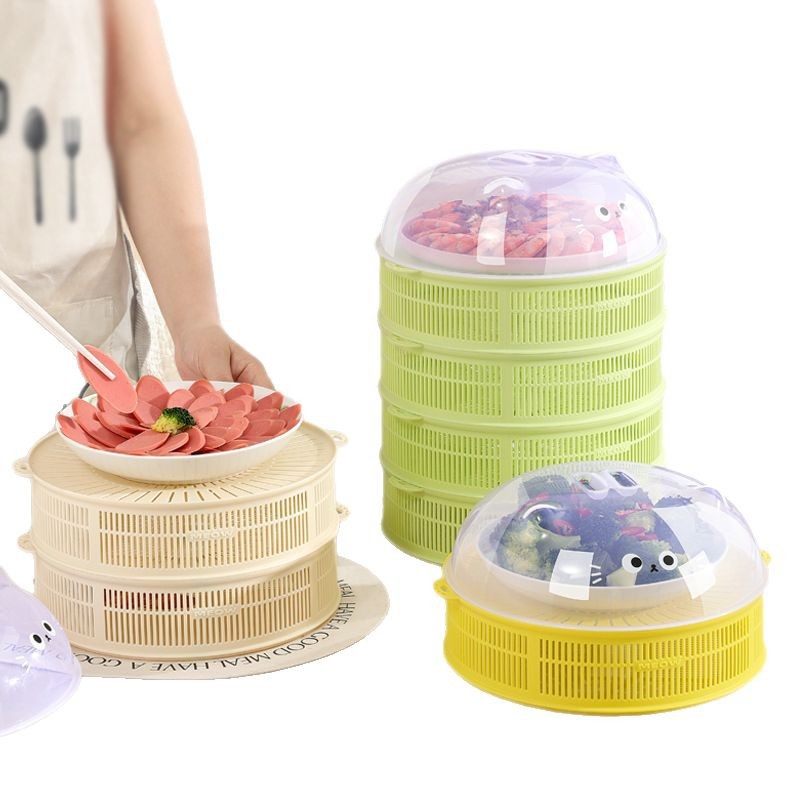 New Vegetable Cover Leftovers Multi-Layer Vegetable Washing Basket Rice Cover Household Dining Table Cover Dust Cover Anti-Mosquito and Fly Storage Artifact Food Grade