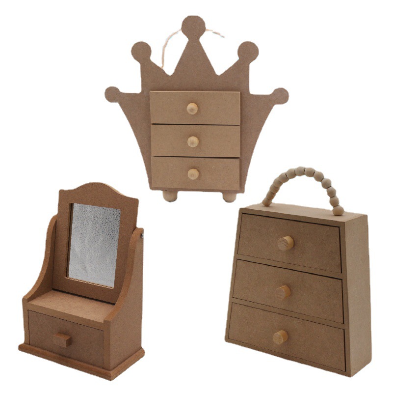 Wooden White Billet Storage Box Pine Tung Wood Jewelry Box Ultra Light Clay Snowflake Mud Color Mud Children's Handmade DIY