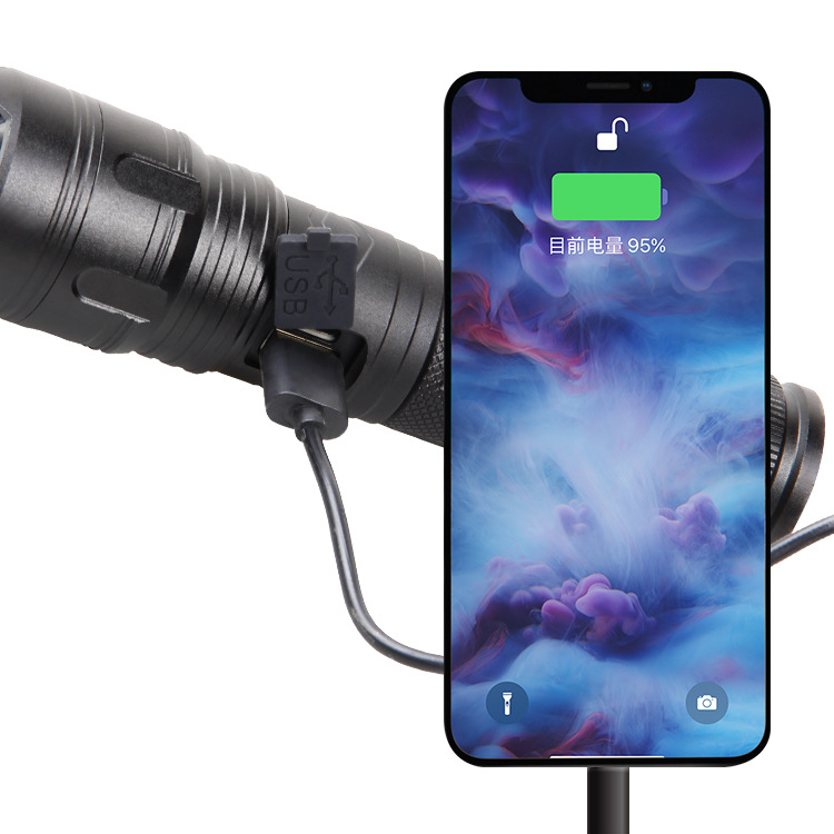 Cross-border P70 flashlight Type-C charging strong light USB charging output long-range telescopic LED outdoor flashlight