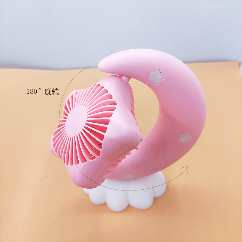 New USB small fan wholesale small fresh Crescent DIY desktop charging fan with light desktop small fan