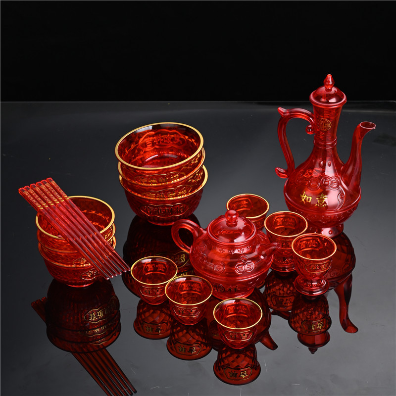 Пластиковая кристальная тарелка для фруктов Будды, набор миски и палочек для еды, принадлежности Будды для домашнего использования, тарелка с горячим тиснением, прямая продажа с завода