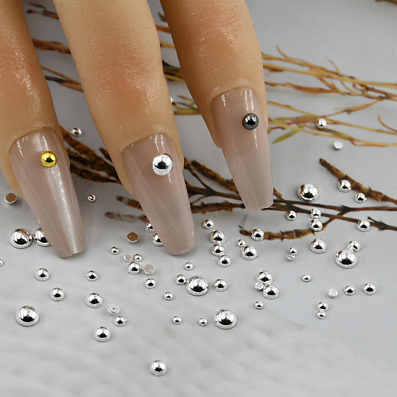 Color-Preserving Electroplated Small Round Half-Round Steel Beads, Solid and Non-Fading, Flat-Bottomed Half-Round Metal Decorations, Mixed Batch Nail Art Accessories