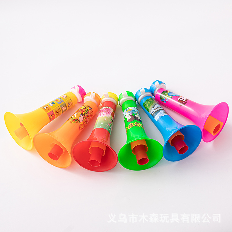 Three-Section Trumpet Street Stall Toy Cartoon Pattern Thickeneded Three-Section Large Trumpet Cheering Props Kidsren's Big Trumpet