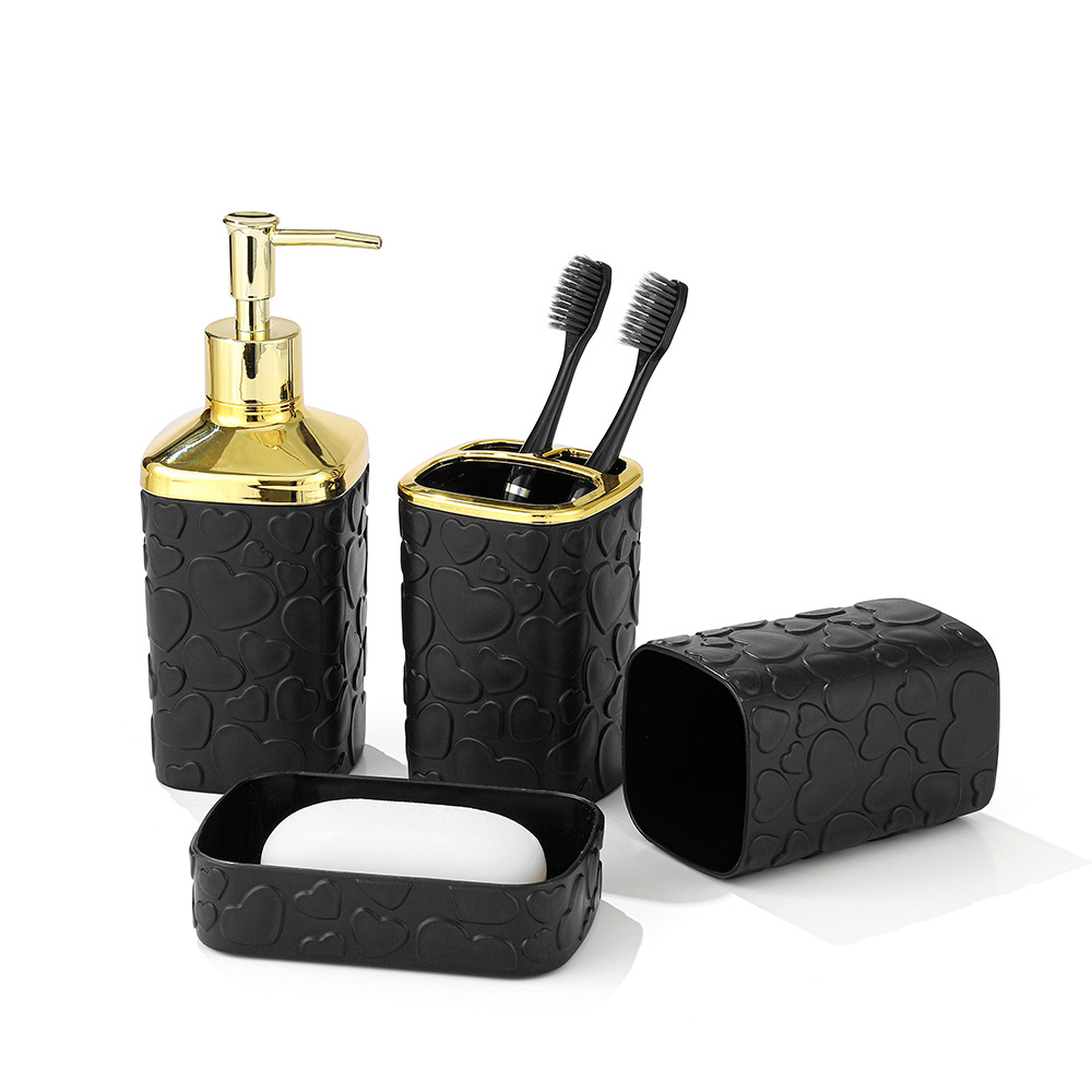 Love Embossed Bathroom 4-Piece Set Hotel B&B Bathroom Toiletry Four-Piece Set Plastic Bathroom Toiletries Set