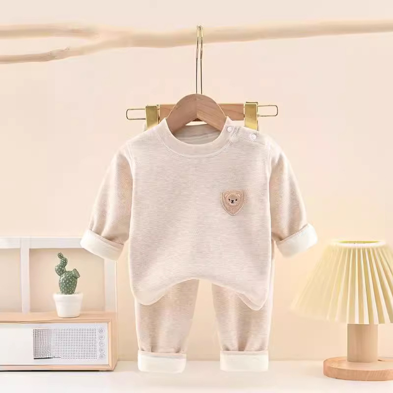 Silk cashmere baby fleece suit autumn and winter long-sleeved long-sleeved autumn clothes long pants thickened warm men's and women's baby home wear