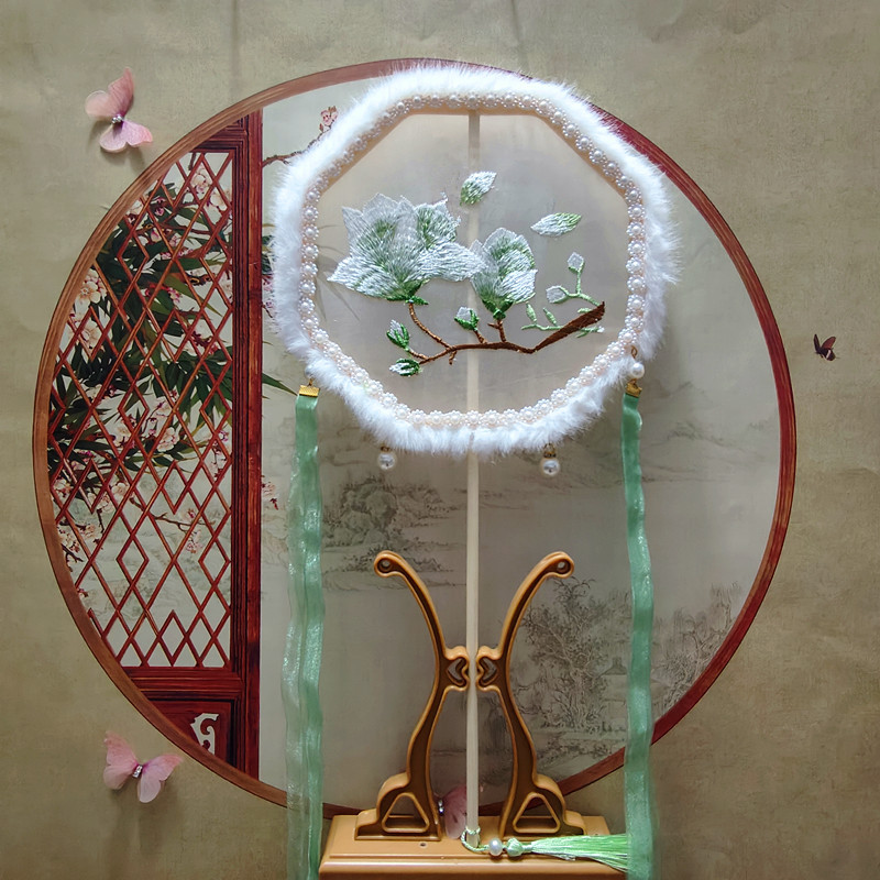 Winter Plush Round Fan, New Plush Long-Handled Round Fan, Han Dynasty Costume Photo Props