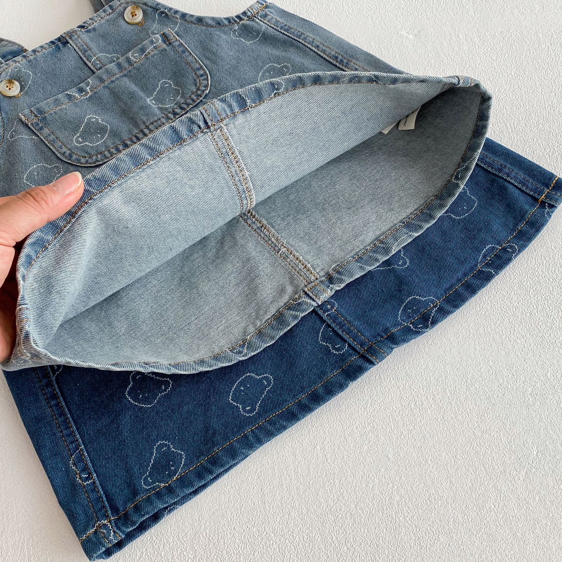 Ins Korean Style Girls' Strap Dress 2025 Spring and Summer New Arrival 1-8 Years Old Baby Girl Princess Cute Bear Denim Dress