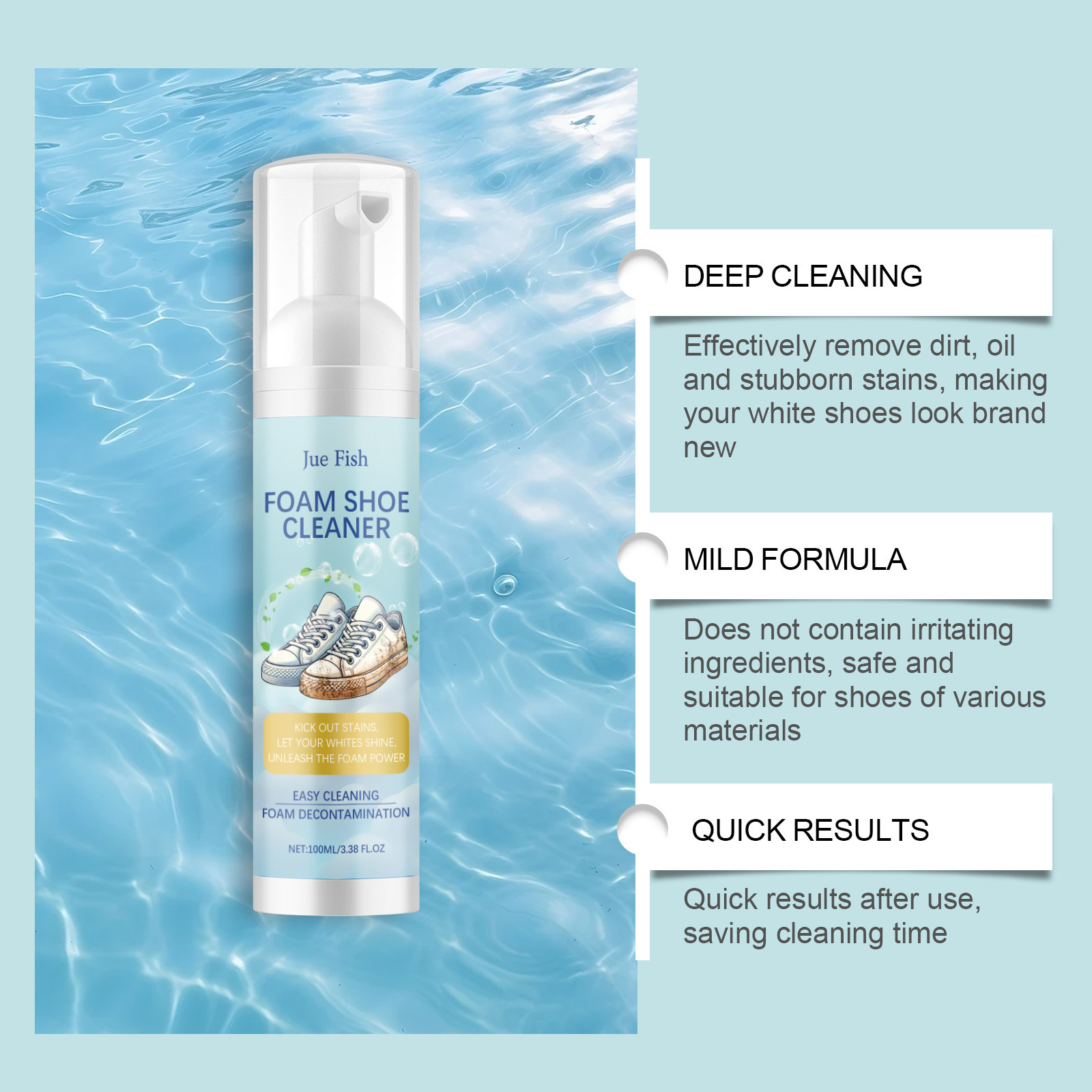 Juefish White Shoe Foam Cleaning Kit Foam Cleaner Stain Remover for Sneakers White Shoe Cleaner