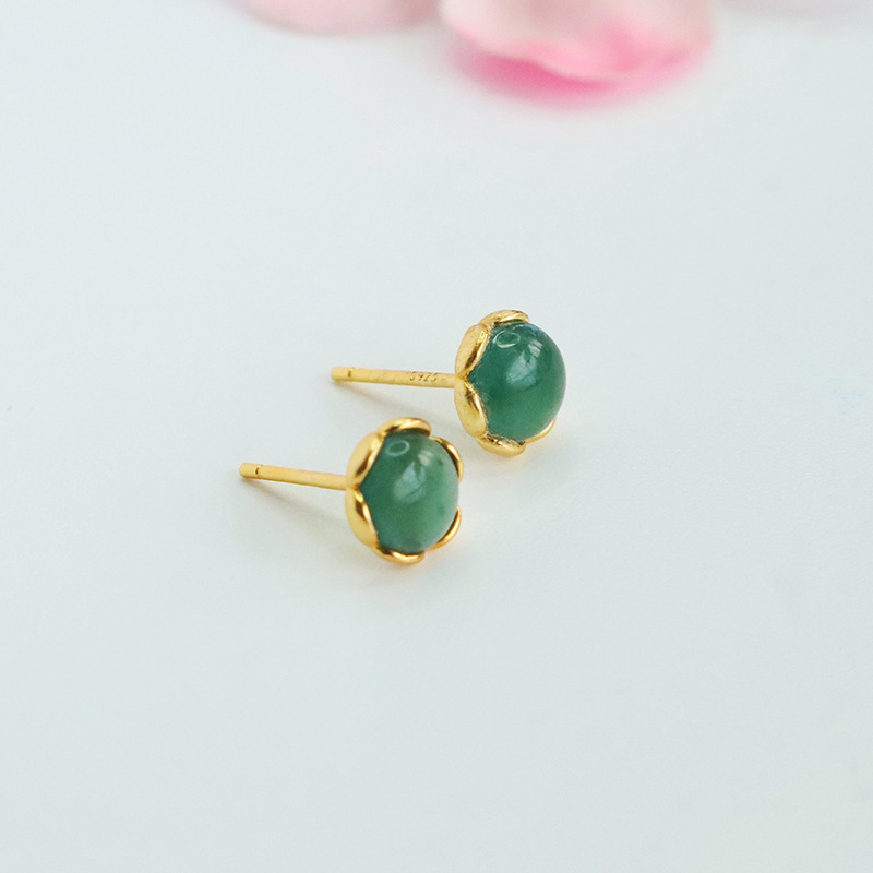 Jueyu S925 Silver Inlaid Natural A-Grade Jade Earrings Blue Water Jade Earrings Wholesale Live Broadcast S5052001A