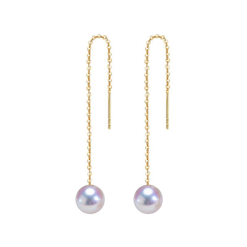 18K Gold Pearl Earrings Au750 Color Gold Versatile Earrings Women's Long Elegant Earrings Accessible Luxury High-End Earrings
