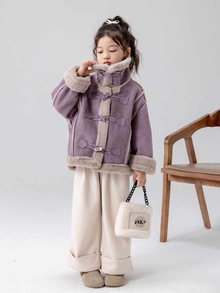 Girls' Autumn Outfit 2025 New Jacket Children's Stylish Thickened Fur Integrated Autumn and Winter Top for Girls Trendy