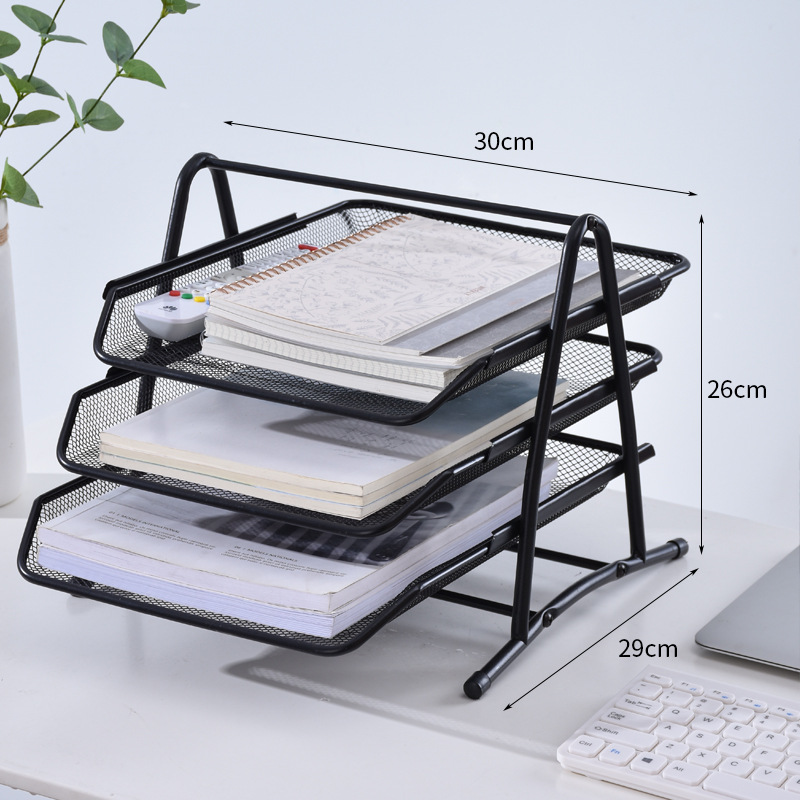 Office Supplies Barbed Wire Mesh Metal Three-Layer File Rack Data Tray Storage Rack File Tray Data Rack Drawer Type