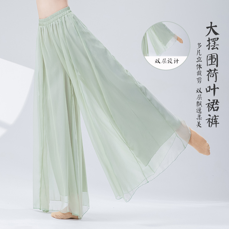 Classical Dance Pants for Women, New Style, Ancient Style, Double-Layer Wide-Leg Pants, Performance Practice Clothes, Chinese Modern Ethnic Dance, Flowing Gauze