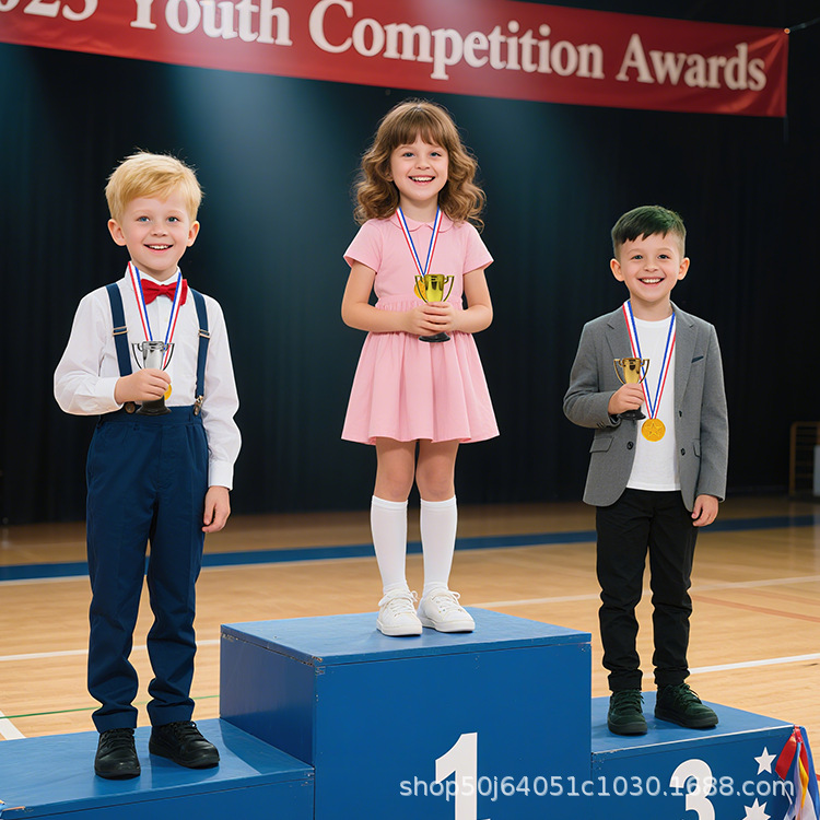 Children's Plastic Golden Mini Trophy Medal Set Honor Award Reward Party Toy Supplies Manufacturer Wholesale