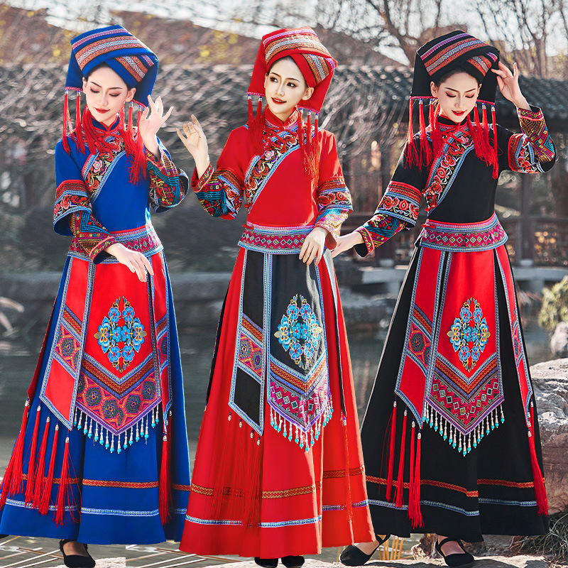 Этнический костюм народа Чжуан провинции Гуанси, традиционная одежда для женщин, этническое платье, одежда для Дня детей, взрослый весенний наряд на 3 марта