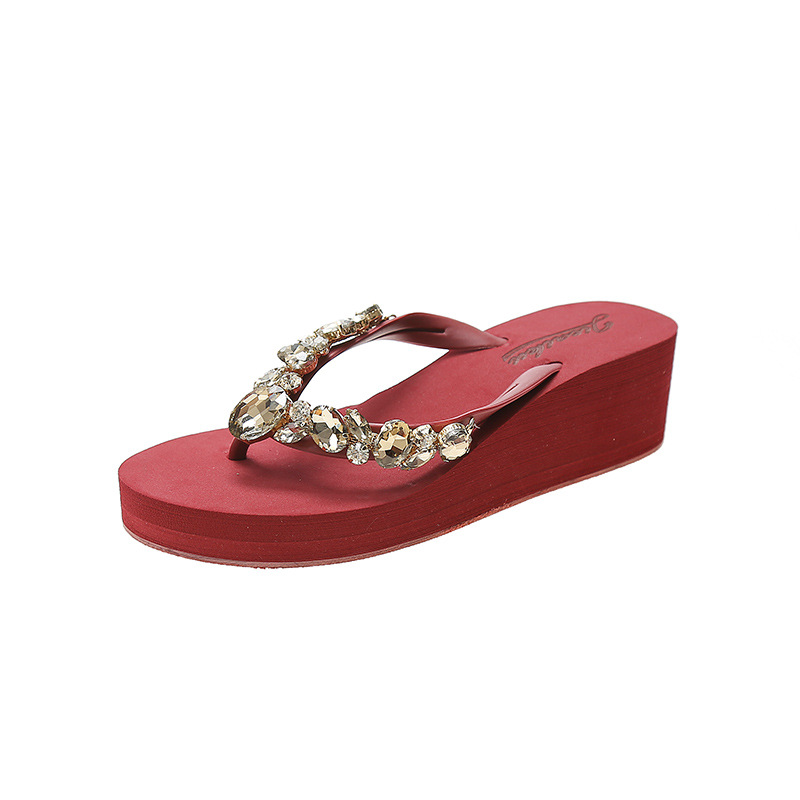 A generation of rhinestone thick-soled flip-flops women's summer wear fashion Korean beach shoes wedge women's sandals