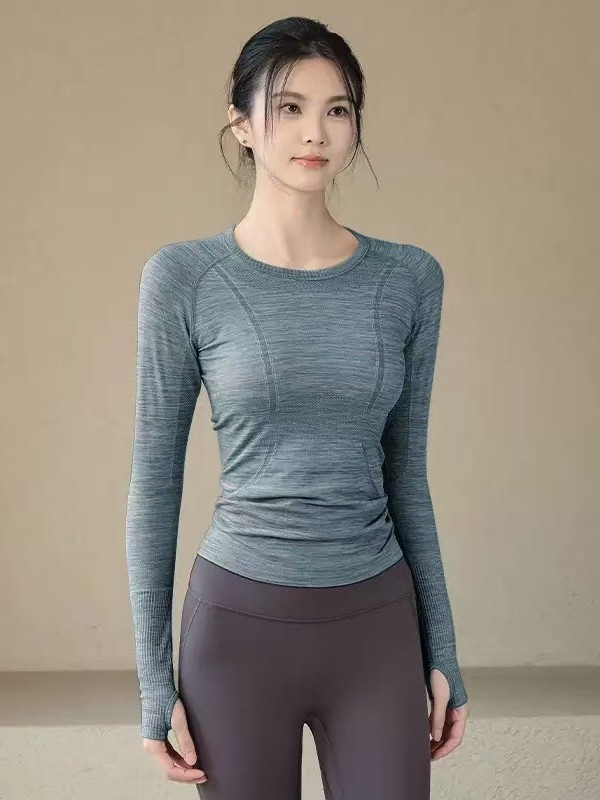 2025 Autumn and Winter Sports Tops for Women, Slim Round Neck, Quick-Drying, Seamless One-Piece Yoga Wear, Running Training, Fitness Long Sleeves