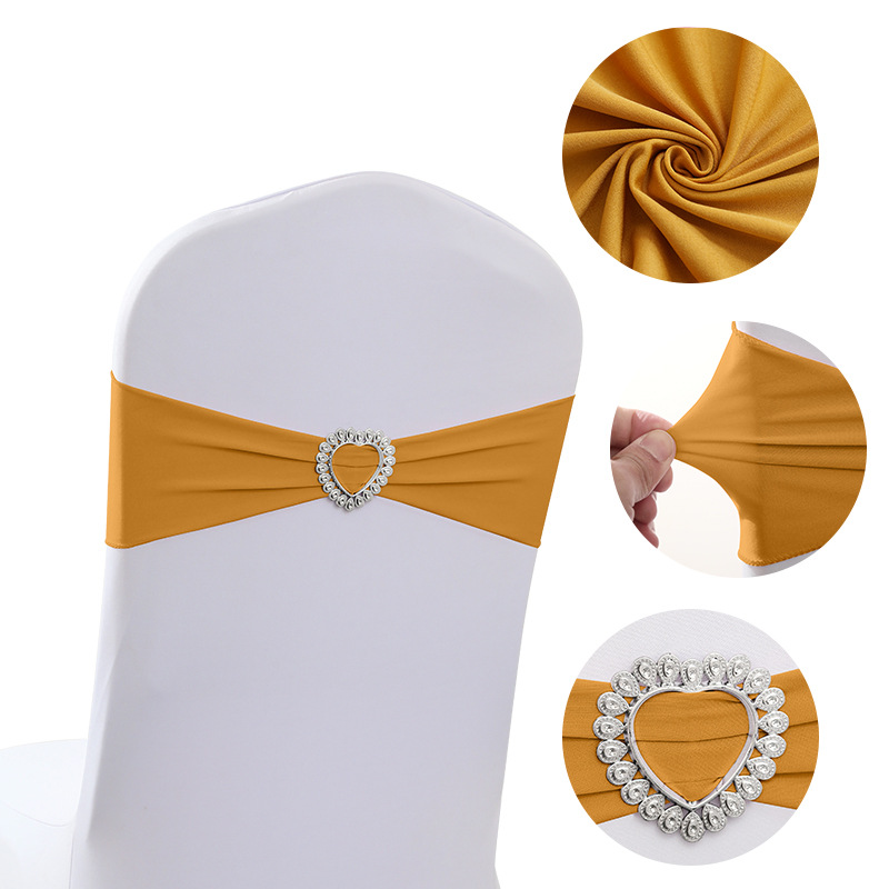 Backrest Flower Bow Heart-shaped Ring Elastic Banquet Chair Cover Decoration Tie-free Banquet Strap Ribbon Wedding Strap