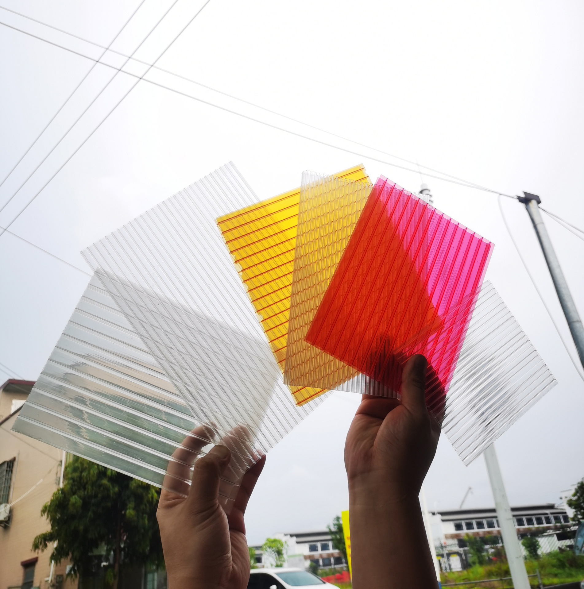 Прозрачная солнечная панель ПК, огнестойкая и антипиреновая, 6 мм, прозрачная освещающая панель, навес и солнцезащитная панель, полая панель, четырехслойная сотовая