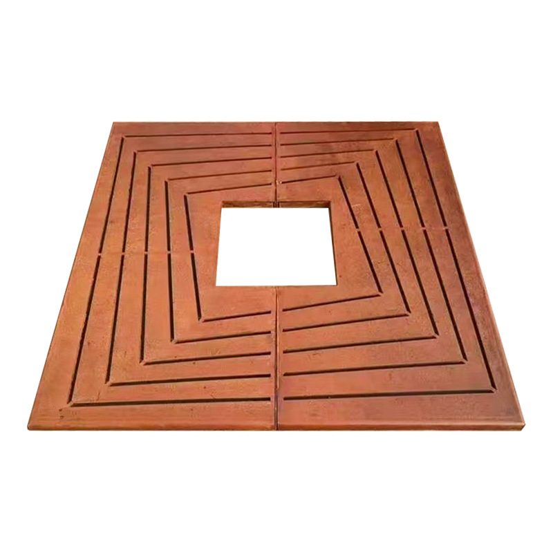 Weather-Resistant Steel Tree Grate Wholesale Rust-Colored Cut Out Tree Guard Iron Rust-Colored Weather-Resistant Steel Plate Tree Grate