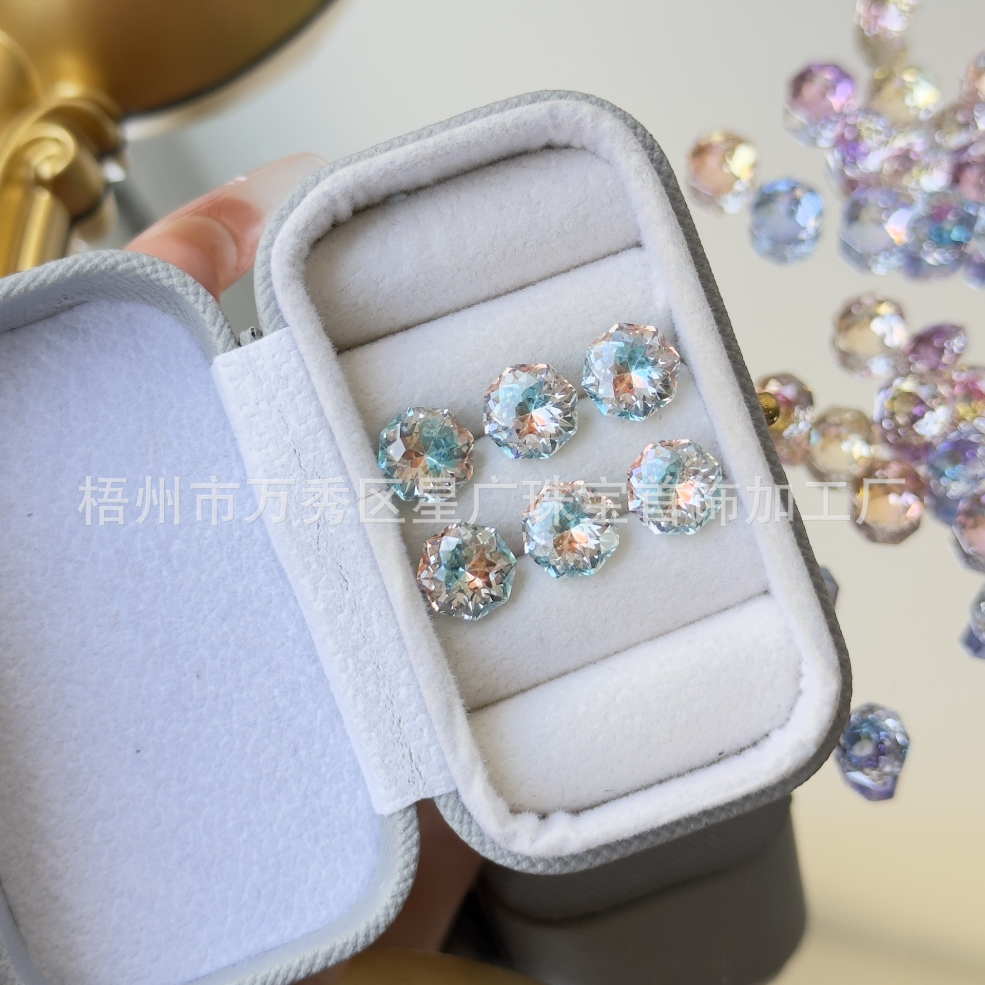 Colorful Coated Gradient Sandwich Bouquet Cut Loose Stone Ear Bone Stud Earrings Raw Stone 5A Zircon
