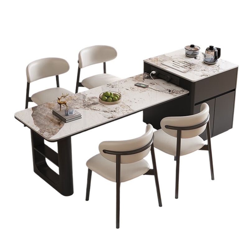 Slate Island Tea Table and Dining Table Dual-Purpose Household All-In-One Retractable High-End Solid Wood Dining Table and Chair Combination Light Luxury Dining Table