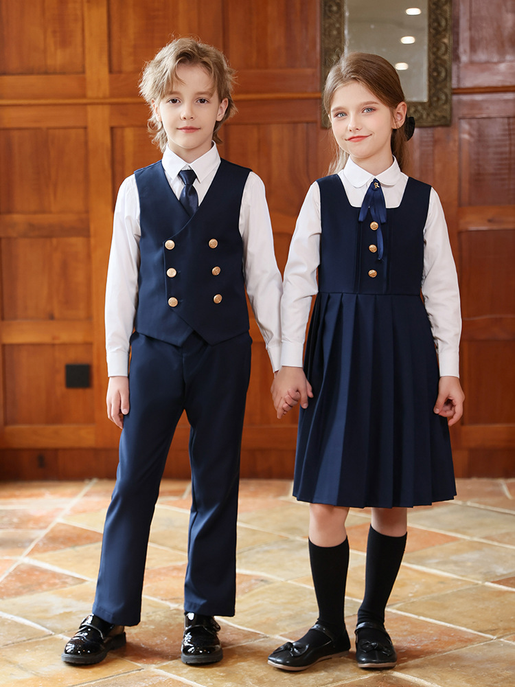 Primary School Uniforms, Spring & Fall Kidsren's Class Uniforms, British Style Kindergarten Uniforms, Vests, Shirts, Long-Sleeved Suits, Performance Uniforms