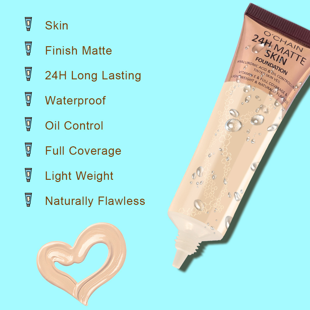 Ochain Cross-Border Liquid Foundation Conceals Blemishes, Long-Lasting, Non-Removable, Non-Sticky, Non-Removable, Oil-Control Matte Liquid Foundation for Oily Skin