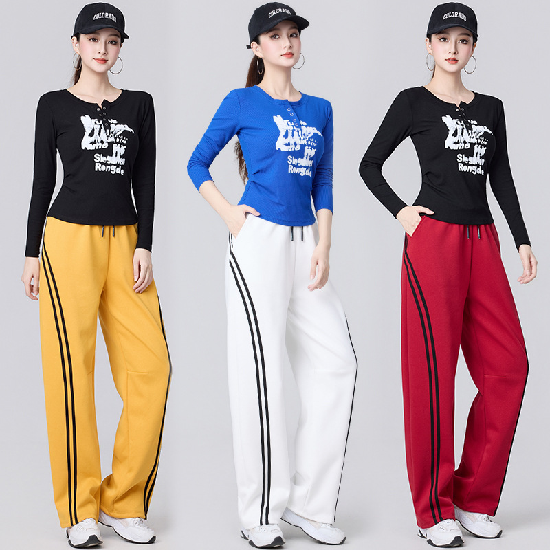 2025 Early Autumn New Fashion Versatile Letter Graffiti Slim T-Shirt Sports Loose Slimming Scimitar Pants Suit