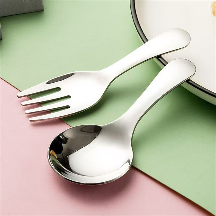 Short-Handled Fork and Spoon for Eating Desserts, Round Spoon, Mini Tableware, Colorful Set, Children's Spoon, 410 Stainless Steel Spoon and Fork
