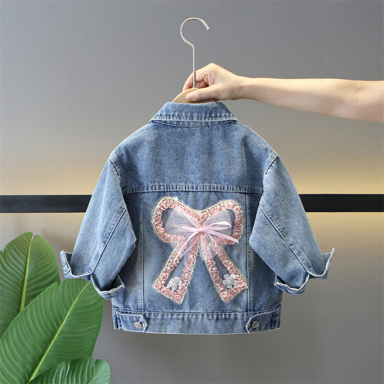 Bow Denim Jacket 2025 Spring & Fall New Style Versatile Jacket for Small and Medium-Sized Kidsren Girls Korean Style Tops Trendy Clothes