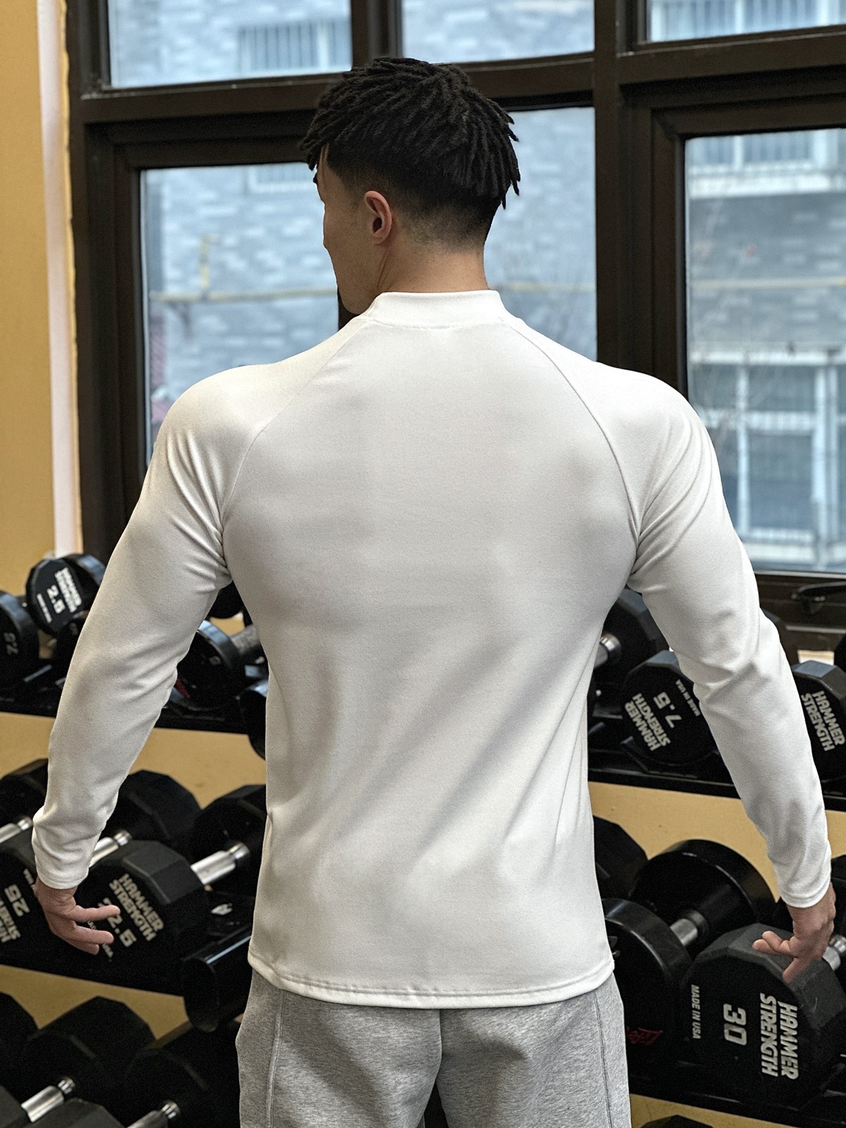 New Sports Casual Long Sleeve Loose Round Neck Men's Top Muscle fleece-lined Warm Fashion All-match Running T-shirt