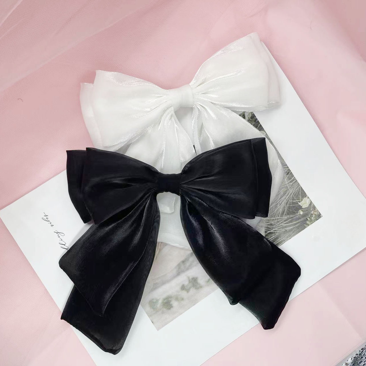 Solid Color Collar Flower Sheer Bow Tie Shirt Accessory Elegant Bow Goddess Style Decoration Couple Style Large Bow