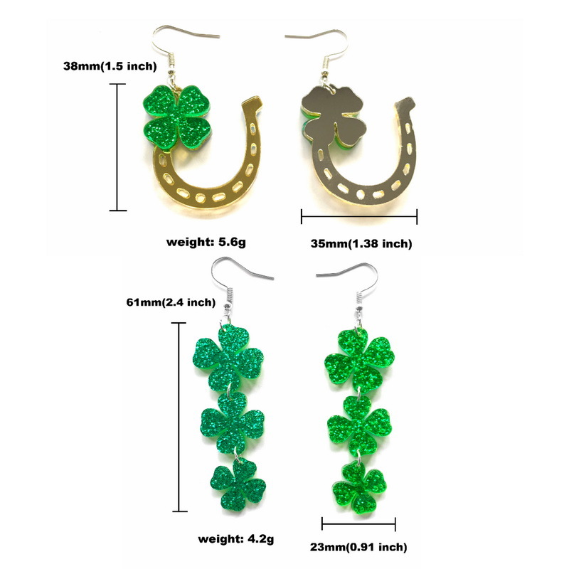 St. Patrick's Day Carnival Korean-style Cool All-match Green Acrylic Glitter Four-leaf Clover Clover Horseshoe